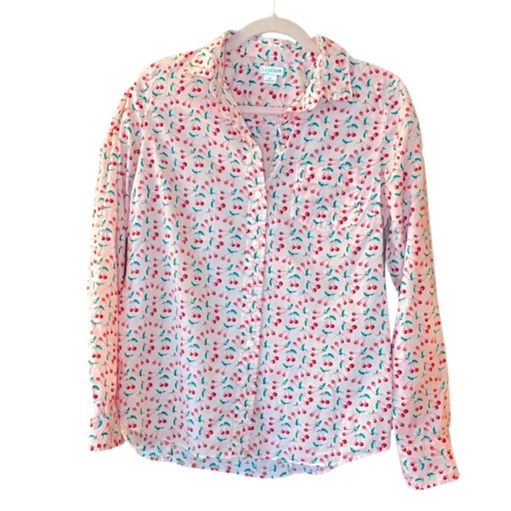 NWOT J.Crew Pink Cherry-Print Featherlight Button-down